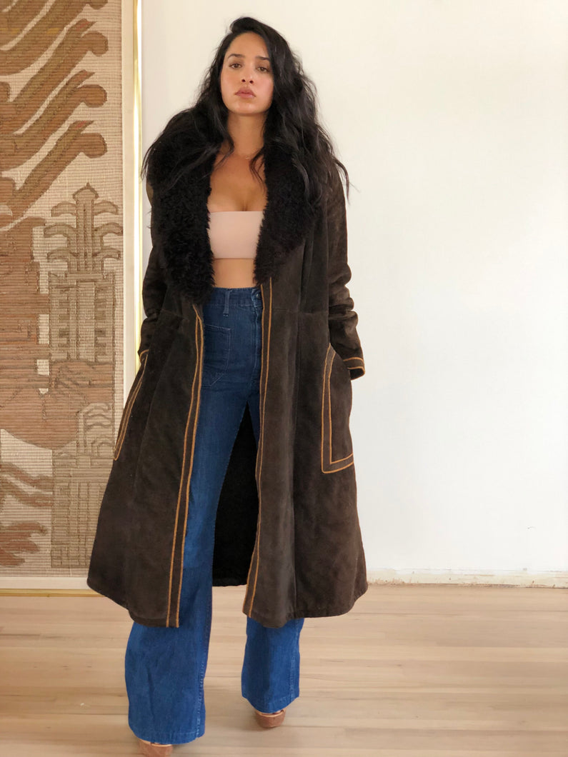 70s Suede + leather winter coat