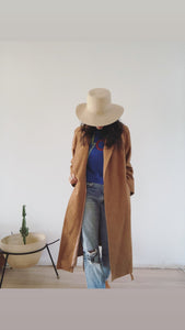 belted suede trench coat