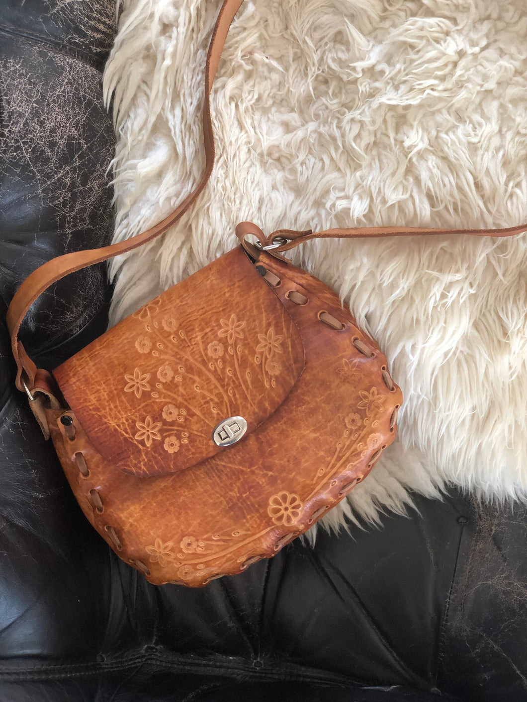 70’s leather saddle bag