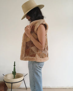 70s leather patchwork vest